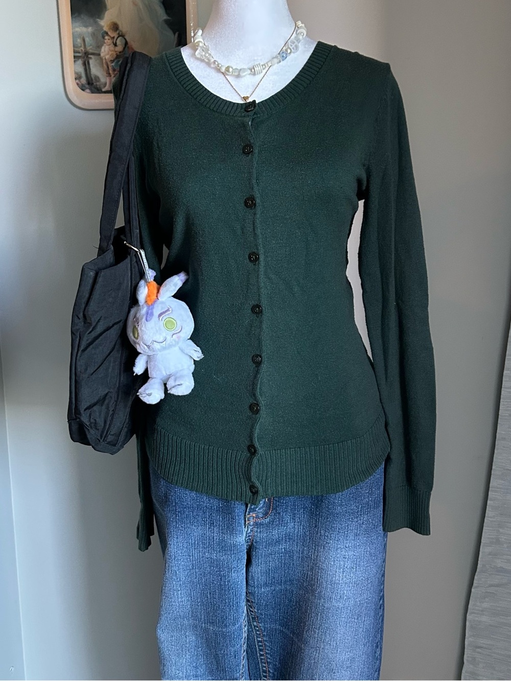 Cottagecore Forest Green Gap Cardigan Long Sleeve Button Up